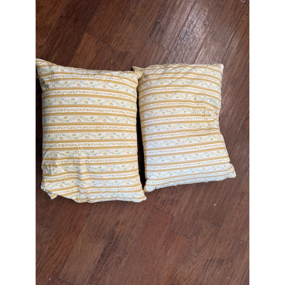 Vintage Harris BluPrint Floral Stripe Pillow Ticking Set of 2 Yellow Cotton‎